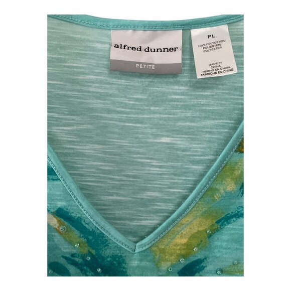 Alfred Dunner Petite Large Butterfly Floral Embellished Short Sleeve Top – Aqua - Picture 2 of 6